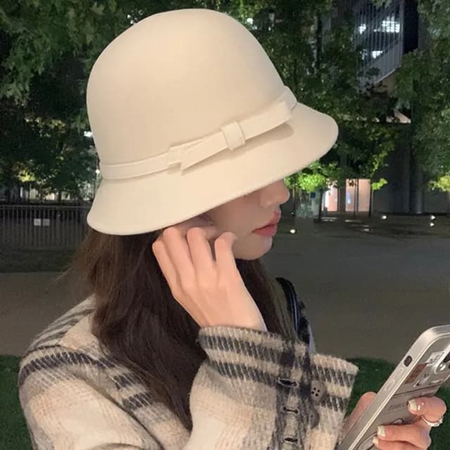 【MoonDy】情人節禮物 赫本風 漁夫帽 水桶帽 法式復古 小香風 蝴蝶結 時尚帽子 古典 優雅 小禮帽 高級感 禮