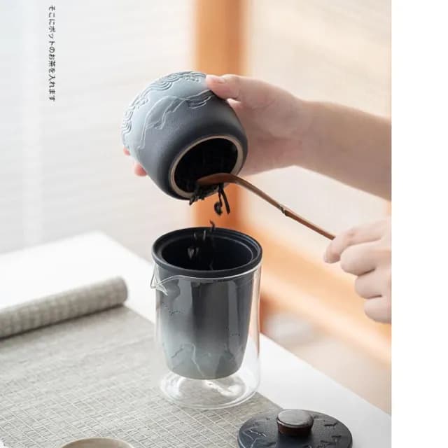 【TEA Dream】日式高質感鳥海輕奢漸層玻璃觀山便攜式旅行茶具(旅行泡茶組 長輩禮物)