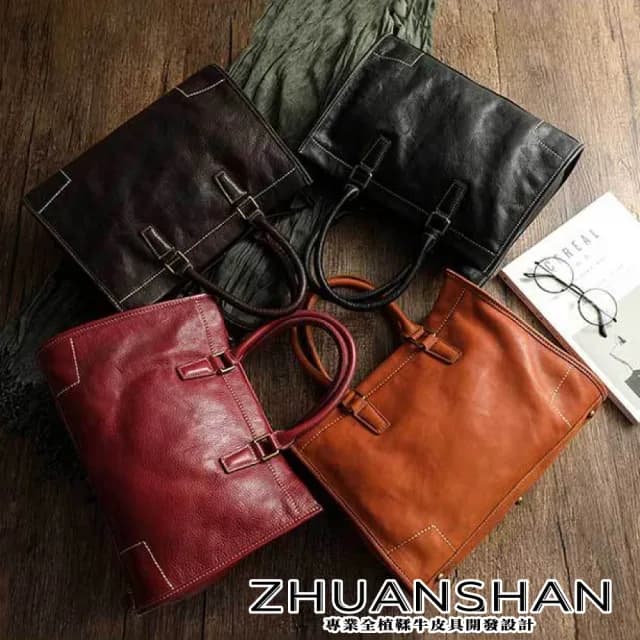 【ZHUANSHAN】情人節禮物 真皮 柔韌植鞣牛皮女士手提包 肩背包(真皮包包 咖啡色／棕色／黑色／紅色)