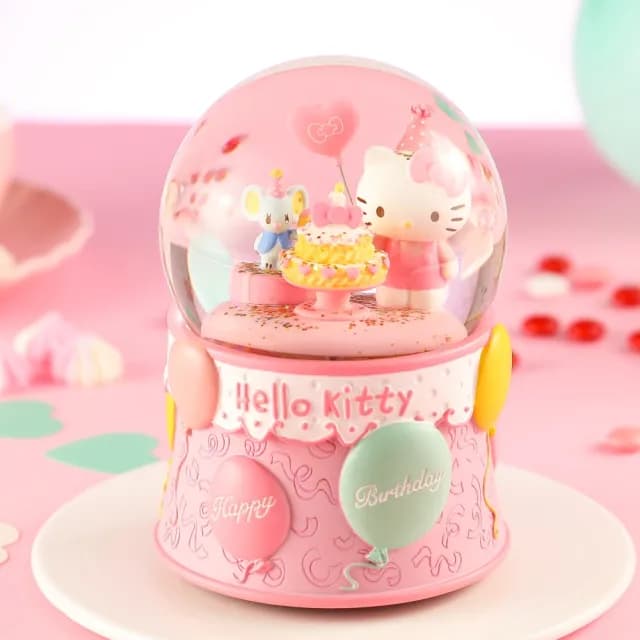 【JARLL 讚爾藝術】Hello Kitty 生日 水晶球音樂盒(生日禮物 新居禮物 閨蜜禮物 情人節禮物)