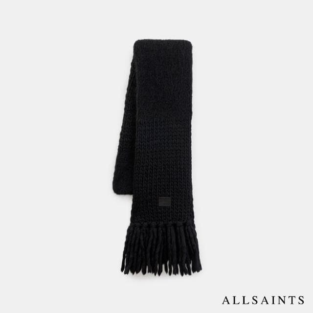 【ALLSAINTS】AMBER MIX 羊毛LOGO圍巾-黑 W190XB