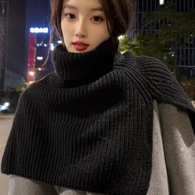 【BONum 博紐】淑女款粗毛線針織圍巾披肩斗篷(韓系 圍巾 披肩 斗篷 禦寒 氣質 典雅)