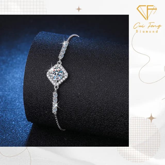 【CF鑽飾】手鍊 莫桑鑽《璀璨方包》(1克拉 雙11限定 情人節鑽石 手鏈 聖誕 交換禮物 生日)