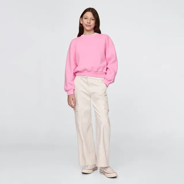 【GAP】女童裝 刷毛圓領大學T-粉色(741409)