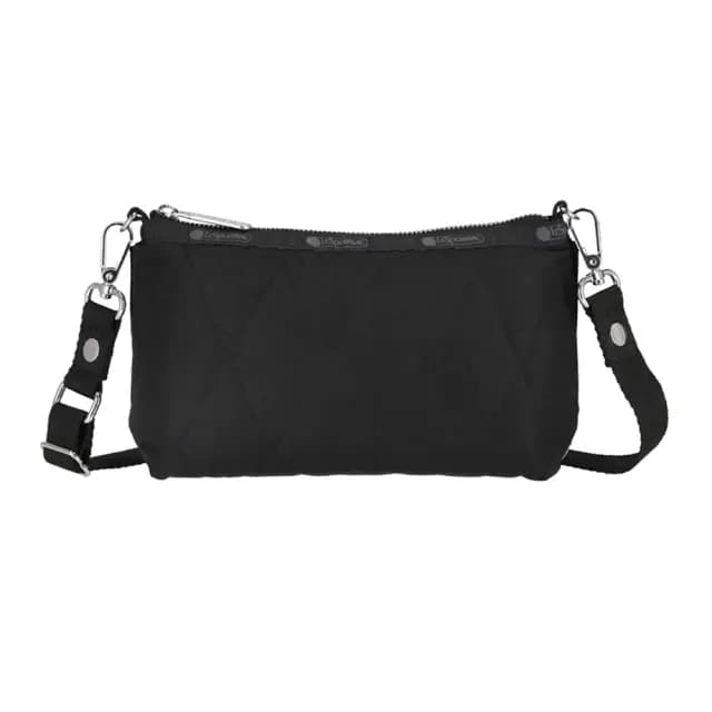 【Lesportsac】菱格壓紋斜背隨身包手拿包 送禮 禮物(黑色)