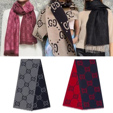 【GUCCI 古馳】經典GG LOGO雙色羊毛圍巾/披巾(顏色任選)