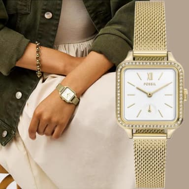 【FOSSIL】Colleen 晶鑽米蘭帶方形女錶-28mm 禮物 送禮 推薦(BQ3972)
