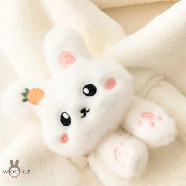 【WOONUE】可愛小白兔短圍巾兒童加厚柔軟親膚毛絨保暖防寒脖圍巾(聖誕節生日孫女孫子寶貝女兒禮物)