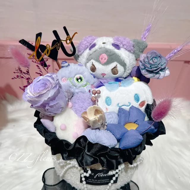 【喜滋滋花藝】敲可愛酷洛米玩偶永生花花束(情人節花束/生日禮物/告白花束/週年慶/畢業花束)