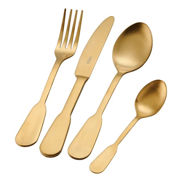 【MIKASA】Sohogold不鏽鋼刀叉匙餐具16件 沙漠金 / 湯匙 叉子 餐刀 甜點匙 茶匙 西餐餐具