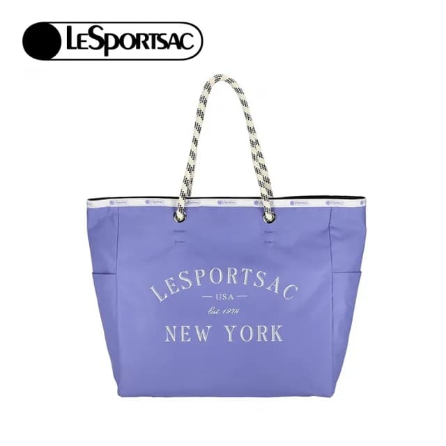 【Lesportsac】大型雙面托特包 送禮 禮物(藍紫色簡約風)