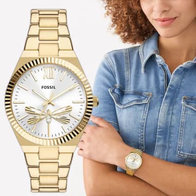【FOSSIL】Scarlette 蜻蜓香檳金女錶-38mm 禮物 送禮 推薦(ES5262)