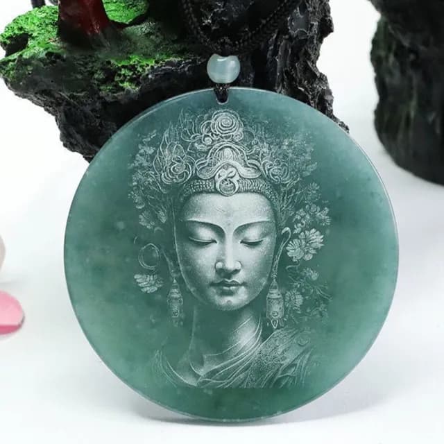【LEEHER】玉石/護身符/辟邪項鏈/項鍊/項鍊女/觀音玉佩/翡翠觀音/保平安/開運項鏈/觀音吊墜/禮物/送女生/