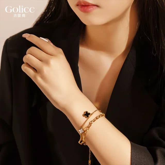 【Gulicc】鈦鋼 四葉草 輕奢 雙層手鍊(雙11 聖誕節 生日 手環 手繩 首飾 飾品 禮物)