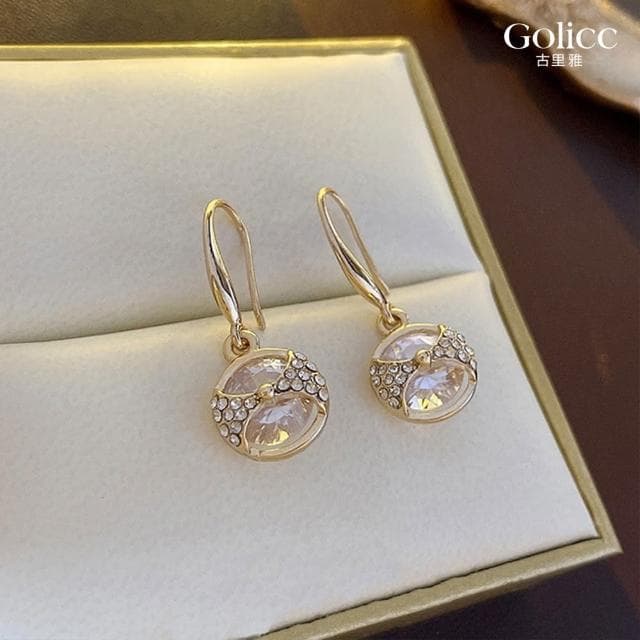 【Golicc】耳環 輕奢鑲鑽 復古簡約設計(母親節 生日 情人節 飾品 耳釘 耳飾 耳墜 禮物)