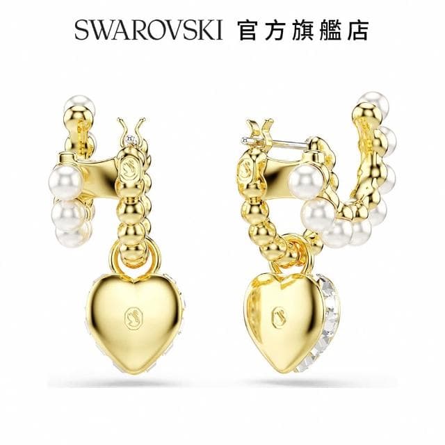 【SWAROVSKI 官方直營】Imber 水滴形耳環 水晶珍珠心形切割 粉紅色 鍍金色色調(情人節禮物 交換禮物)
