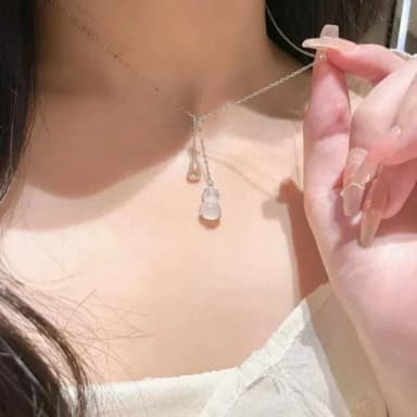 【A&R】S925純銀鋯石流蘇福祿雙全玉髓鎖骨項鍊(招財 招福 可調節 情人節 生日 禮物)