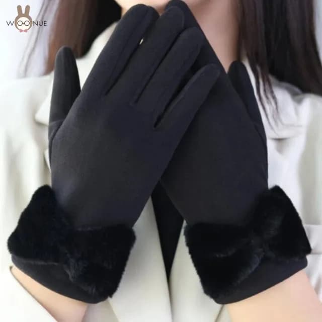 【WOONUE】超高質感保暖可觸控手套親膚羊毛加絨防寒雙層手套黑奶茶色(閨蜜情人節朋友母親節紀念女友禮物)