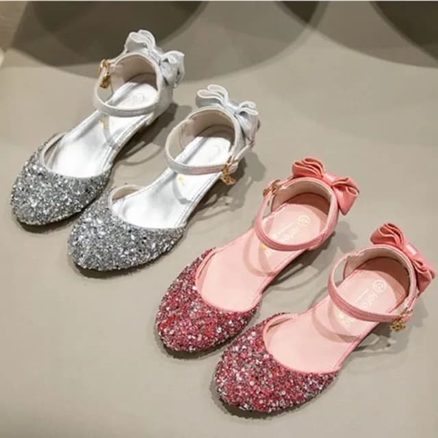 【橘魔法】閃鑽亮片腳跟蝴蝶結高跟涼鞋(高跟鞋 低跟鞋 鞋子 公主鞋 女童 婚禮 禮服表演 花童 童裝 童鞋)