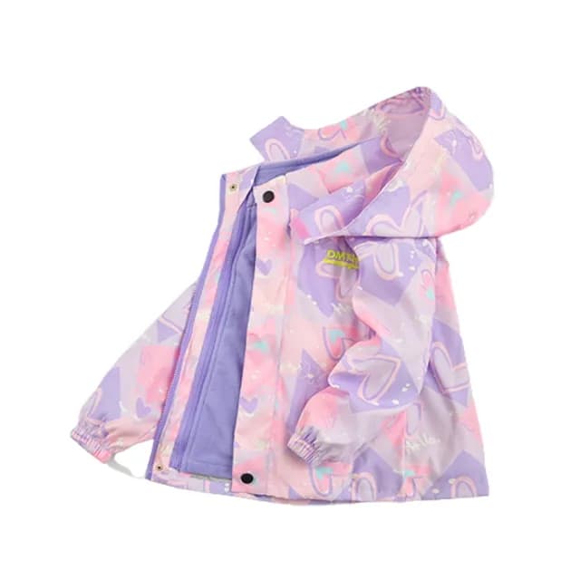 【橘魔法】大童 繽紛愛心長袖風衣外套(2件式 兩件式 可拆 厚 外套 衝鋒衣 長袖  連帽  保暖 親子款)
