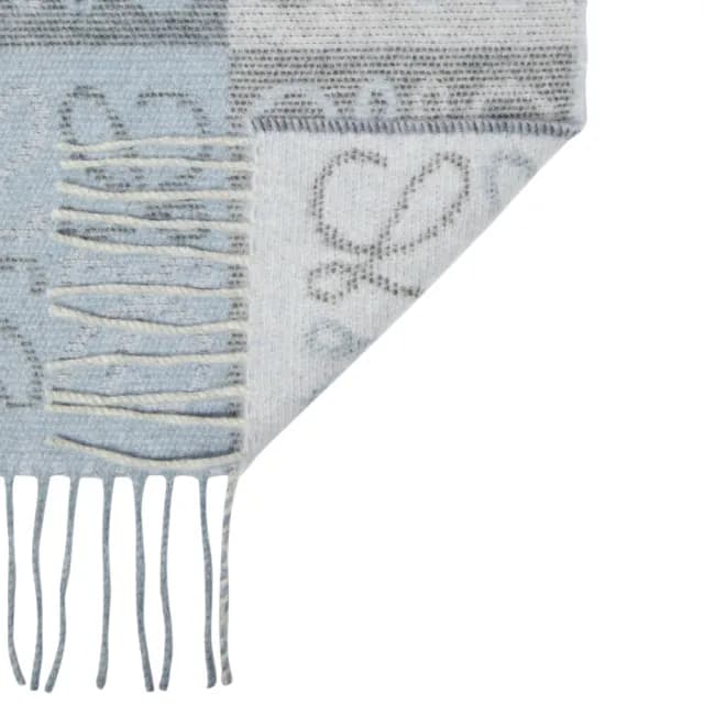 【LOEWE 羅威】Anagram 羊毛與羊絨混紡 圍巾 藍色 白色