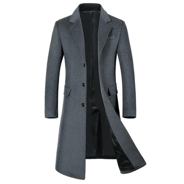 【米蘭精品】現貨出清 不退換 毛呢外套長版羊毛大衣(保暖翻領簡約單排扣男外套父親節禮物2色73yu7)