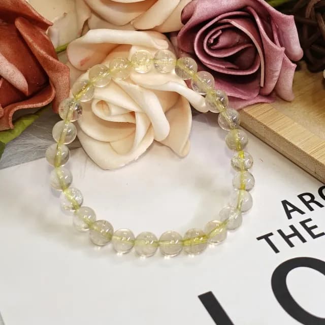 【德山珠寶】特價5A級6mm天然黃髮晶水晶手鍊(情人節生日禮物飾品母親節水晶手鍊CE476)