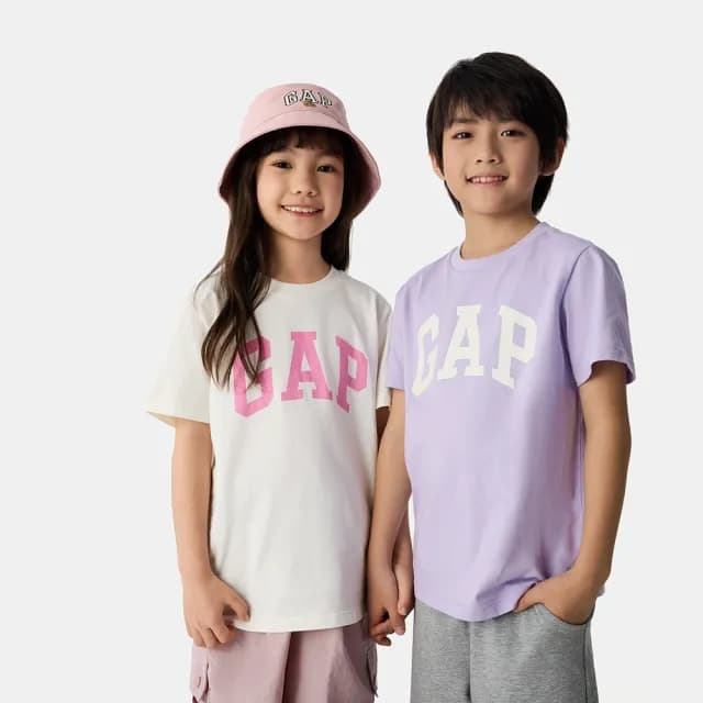 【GAP】兒童裝 Logo純棉印花圓領短袖T恤兩件組-淡紫色組合(687268)