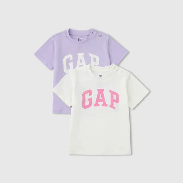 【GAP】兒童裝 Logo純棉印花圓領短袖T恤兩件組-淡紫色組合(687268)