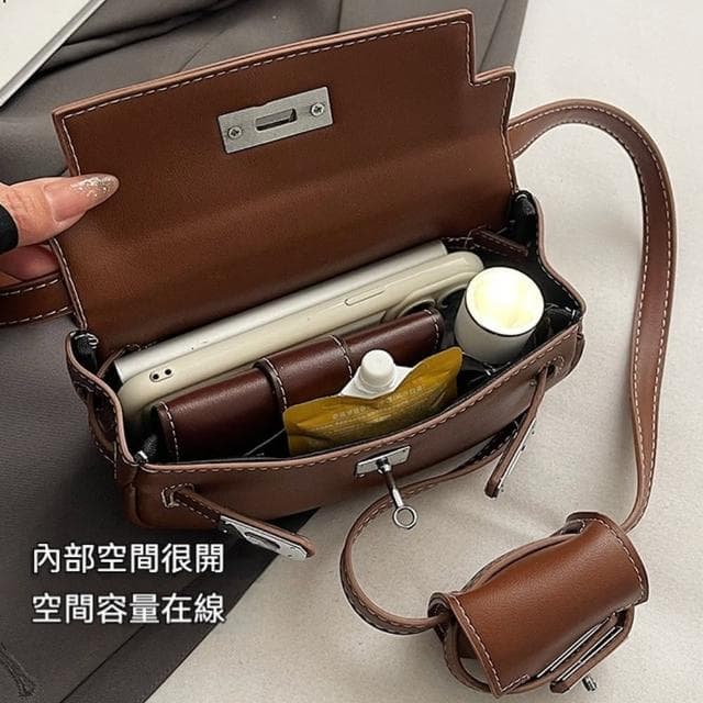 【LEESA】母親節禮物 子母包\斜背包\馬鞍包\單肩包\小方包\隨身小包\棕色包包\可愛包包\復古百搭\腰包\小包