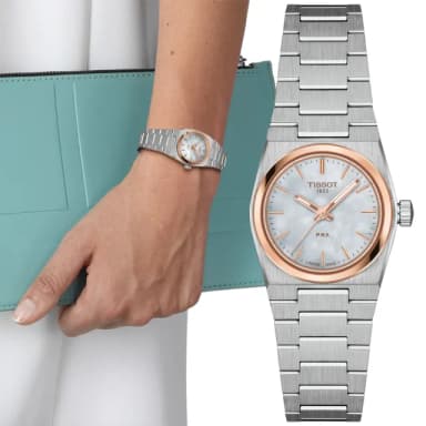 【TISSOT 天梭】PRX系列 1970復刻 復古珍珠貝腕錶 母親節 禮物 推薦(T1370102111100)