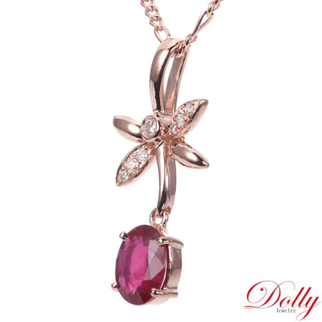 【DOLLY】14K金 緬甸紅寶石玫瑰金鑽石項鍊-002(母親節 長輩送禮 交換禮物首選)