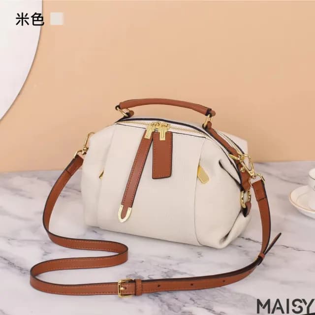 【MAISY】父親節禮物 復古真皮高級感波士頓包(真皮包包 現+預  米色／灰色／綠色／棕色／黑色)