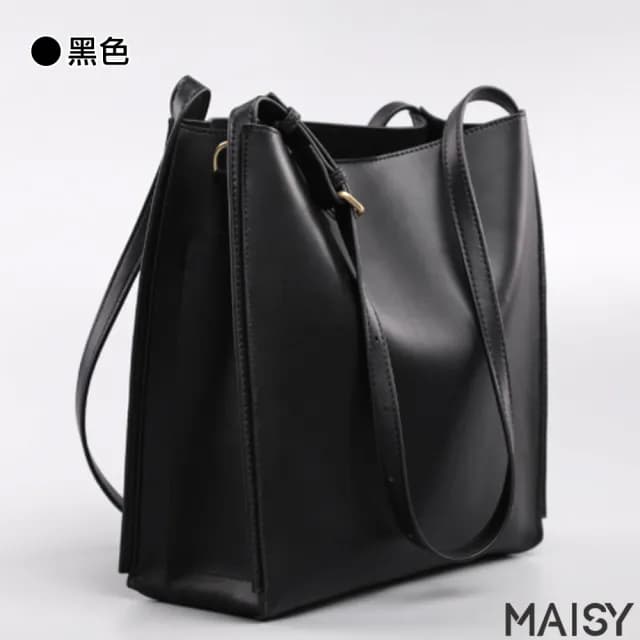 【MAISY】情人節禮物 簡約質感真皮單肩斜背托特包 肩背包 側背包(真皮包包 現+預  黑色 / 棕色)
