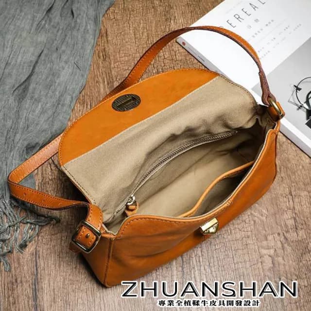 【ZHUANSHAN】情人節禮物 真皮 大容量通勤植鞣牛皮手提包 肩背包(真皮包包 咖啡色／黑色／墨綠色／棕色)