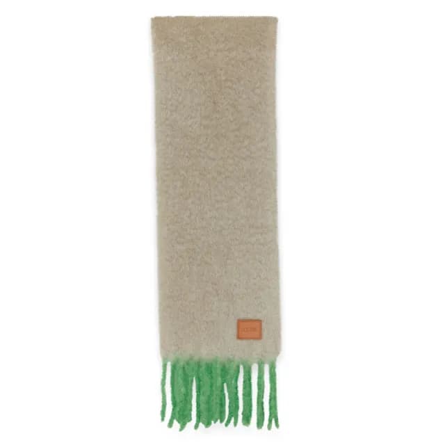 【LOEWE 羅威】Wool Mohair 羊毛與馬海毛混紡 圍巾 米色 綠色