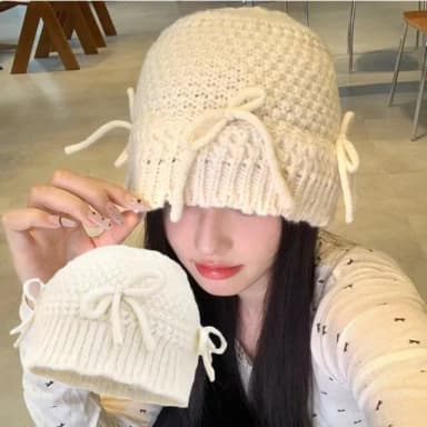 【小美帽】針織可愛蝴蝶結漁夫帽(韓系 外出穿搭 拍照 毛帽 帽子 禮物  包頭帽 護耳帽 顯臉小 百搭 盆帽)