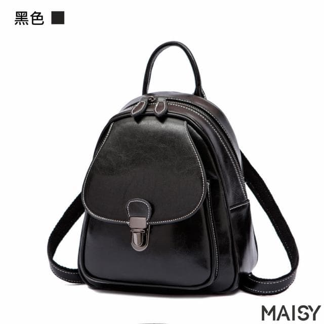 【MAISY】母親節禮物 復古油蠟牛皮後背包(現+預 綠色／黑色／土黃色／咖啡色)