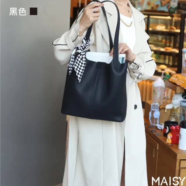 【MAISY】情人節禮物 真皮 頭層牛皮大容量子母托特包(真皮包包 現+預  灰色／綠色／棕色／黑色)