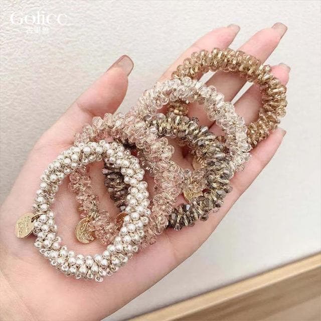 【Golicc】髮圈 韓版 復古 仿水晶 手鍊 兩用(母親節 生日 情人節 髮飾 髮帶 飾品 禮物)