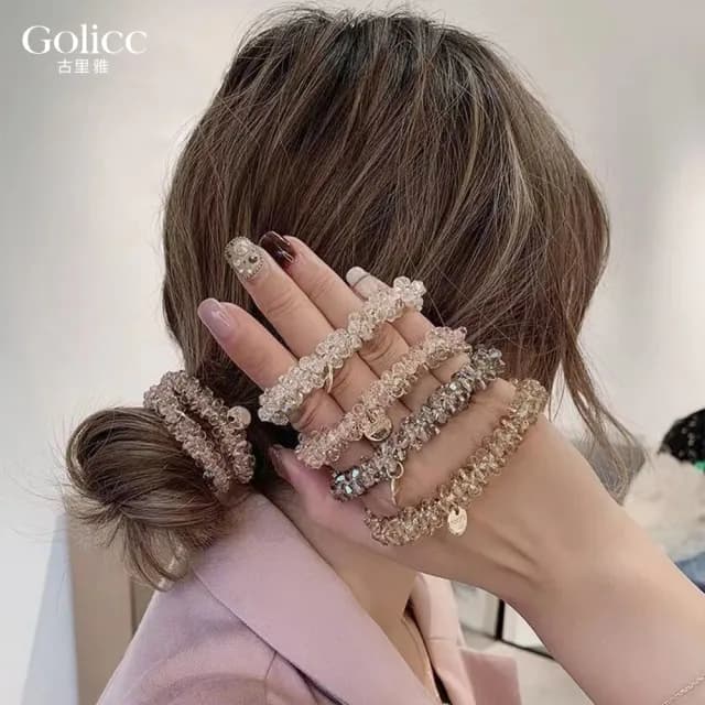 【Golicc】髮圈 韓版 復古 仿水晶 手鍊 兩用(七夕 情人節 生日 髮飾 髮帶 飾品 禮物)