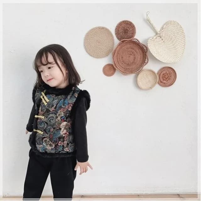 【橘魔法】龍鳳福字喜鶴毛毛領刺繡背心(大童 中國風 新年 過年 拜年 馬甲 唐裝 大紅 男童 女童 童裝 兒童)