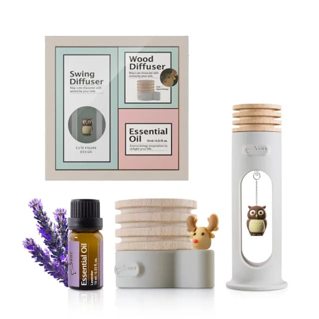 【Bone 蹦克】擴香禮盒三入組 原木麋鹿+搖搖貓頭鷹+薰衣草精油(交換禮物 香氛 擴香木 )