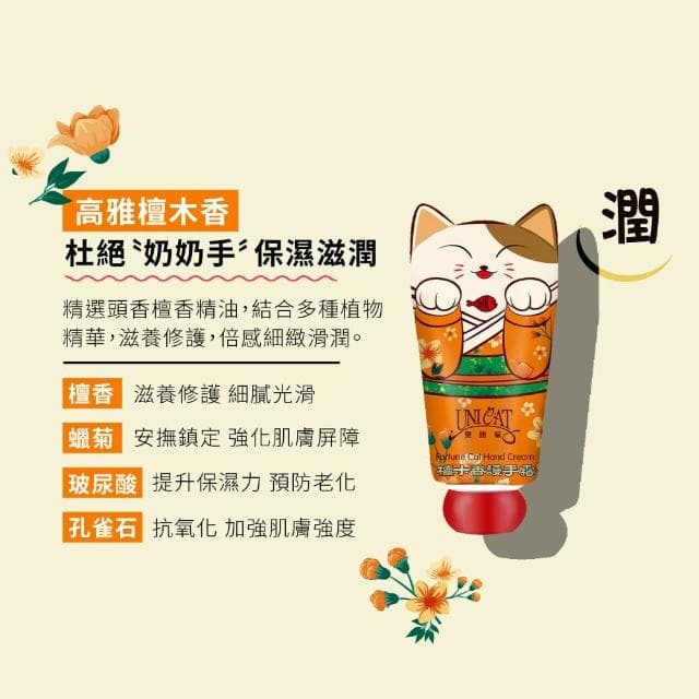 【UNICAT 變臉貓】母親節限定 招財貓護手霜2入禮盒 X2盒 推薦禮物(檀木+櫻花40ml)
