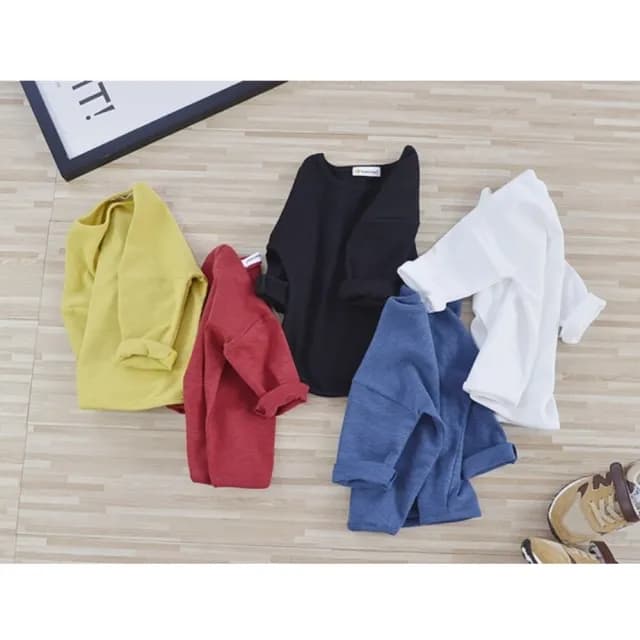 【橘魔法】素色紋理棉柔長袖上衣(長袖上衣 中性款 圓領 兒童 童裝 男童 女童)