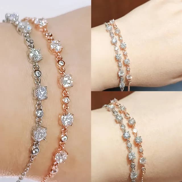 【Luster】狂銷雙11!1.5克拉 D VS  玫瑰金 培育鑽 鑽石手鍊(禮物傳遞摯愛閃耀永恆)
