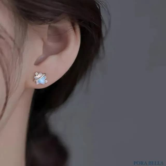 【Porabella】S925純銀鋯石耳環耳釘 星星耳釘 月光石耳環 招好運桃花耳針 耳飾 Earrings