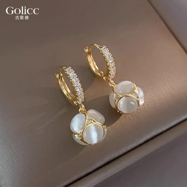 【Golicc】耳環 貓眼石 精緻鑲鑽 耳飾(七夕 情人節 生日 飾品 耳釘 耳飾 耳墜 禮物)