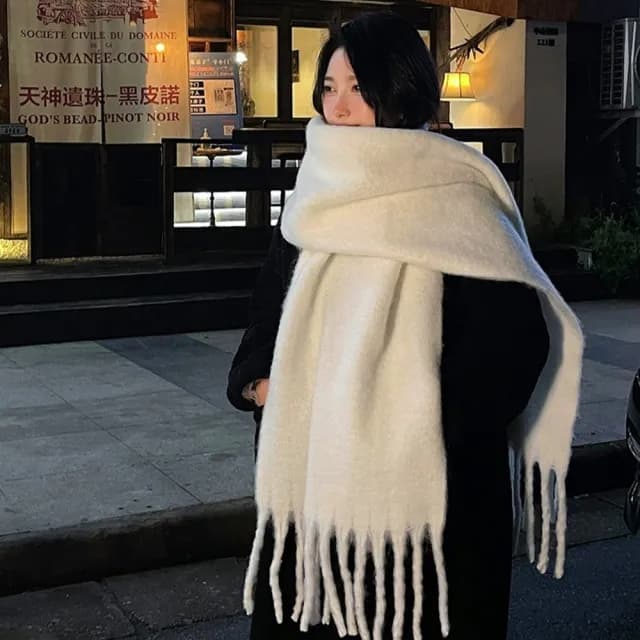 【橘魔法】純色蓬鬆軟糯海馬毛圍巾(披肩 披巾 毯子 大人 配件 寒流 滑雪 保暖 交換禮物)