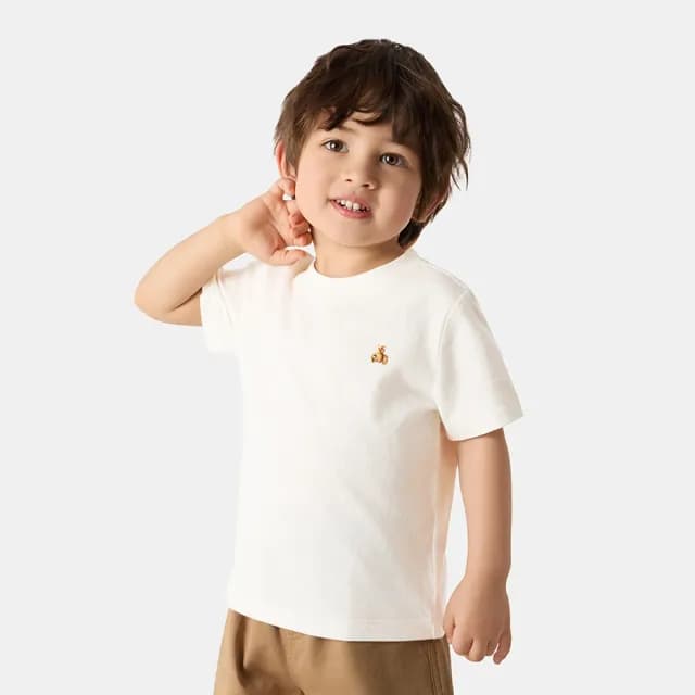 【GAP】男幼童裝 純棉小熊刺繡圓領短袖T恤-白色(707178)
